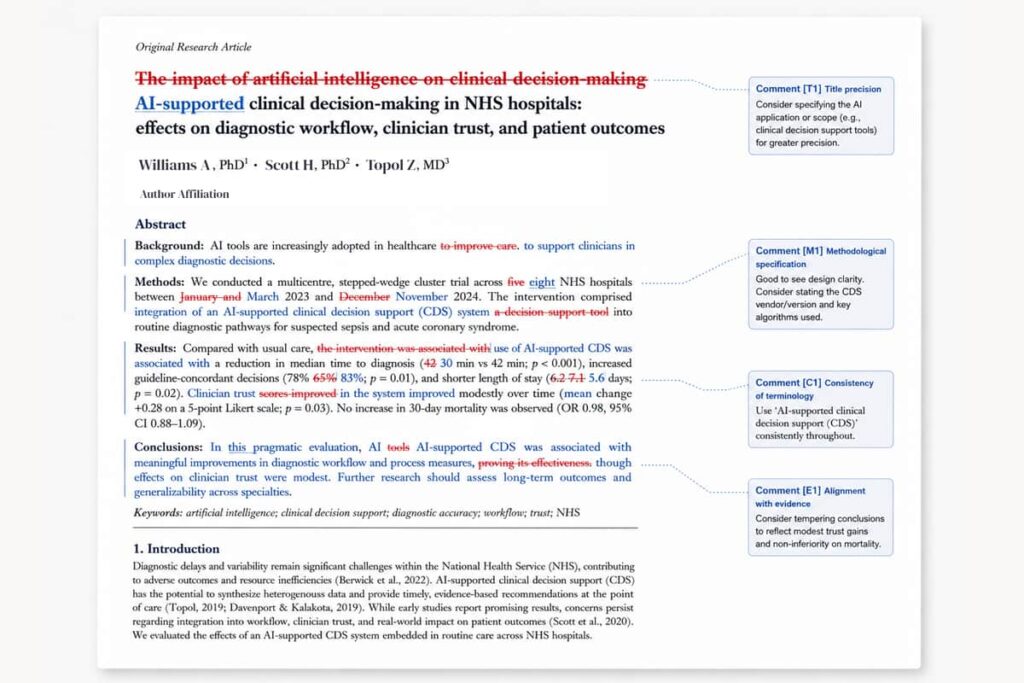 Example tracked journal manuscript showing editorial changes, comments and author queries.